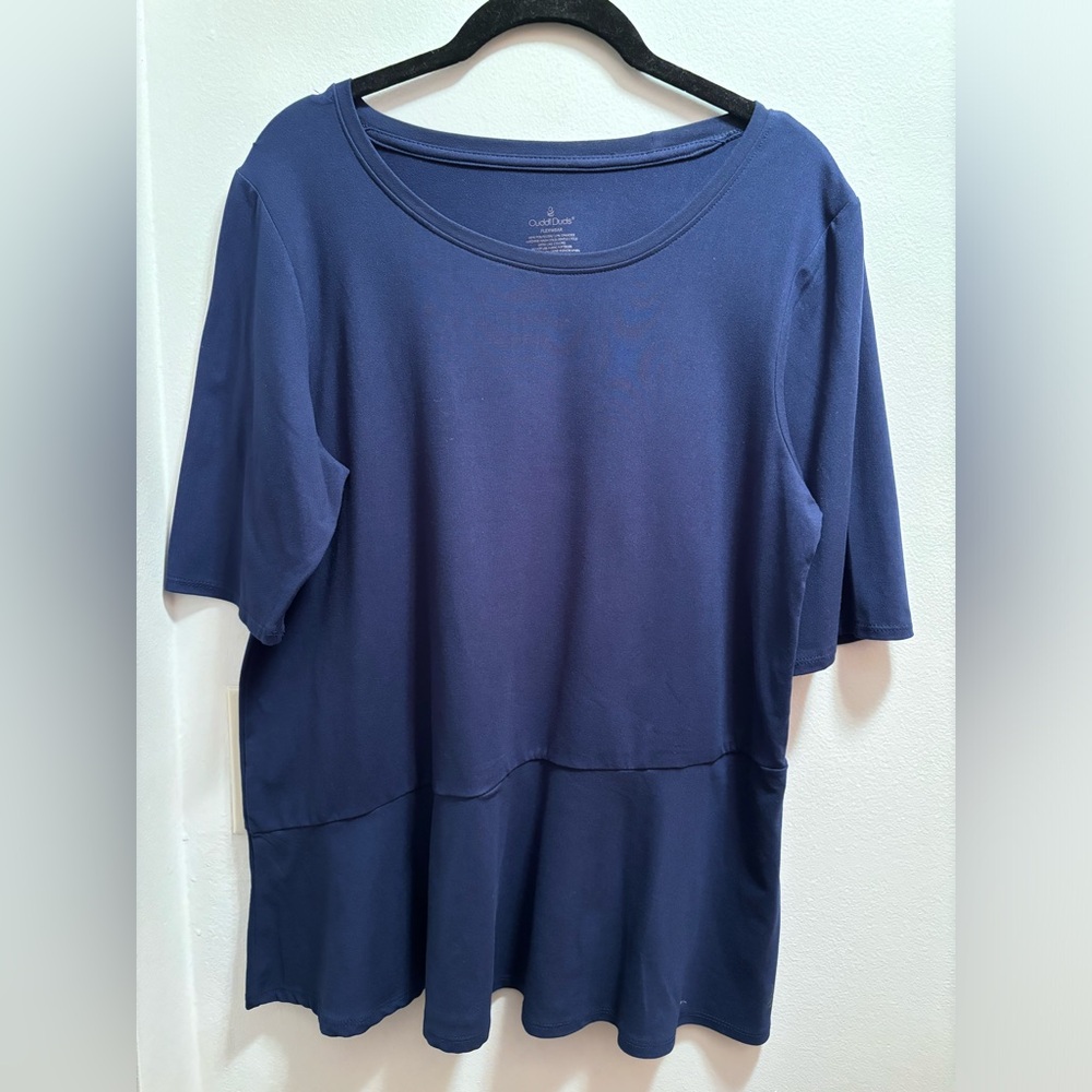 Cuddl Duds dressy top, flounce hem, elbow sleeves
